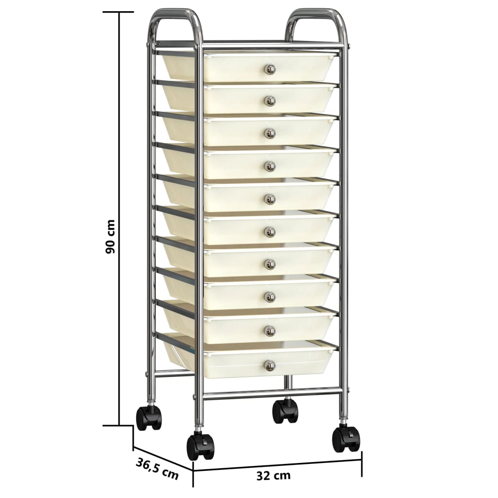 10-Drawer Mobile Storage Trolley White Plastic