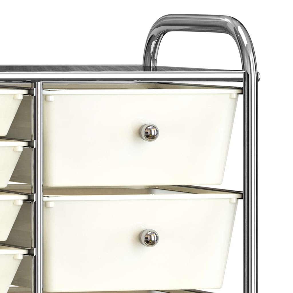 XXL 15-Drawer Mobile Storage Trolley White Plastic