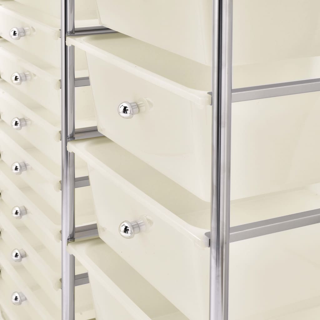 XXL 15-Drawer Mobile Storage Trolley White Plastic