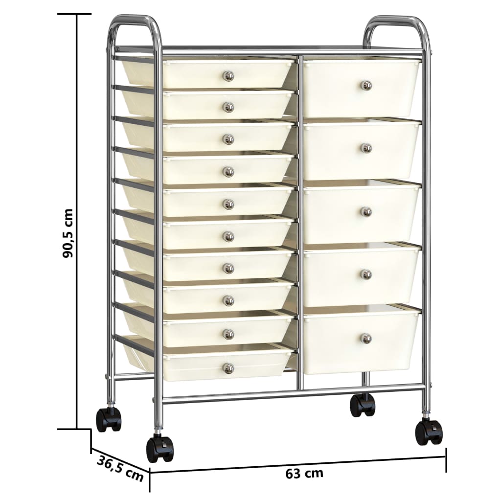 XXL 15-Drawer Mobile Storage Trolley White Plastic