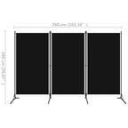 3-Panel Room Divider Black 260x180 cm
