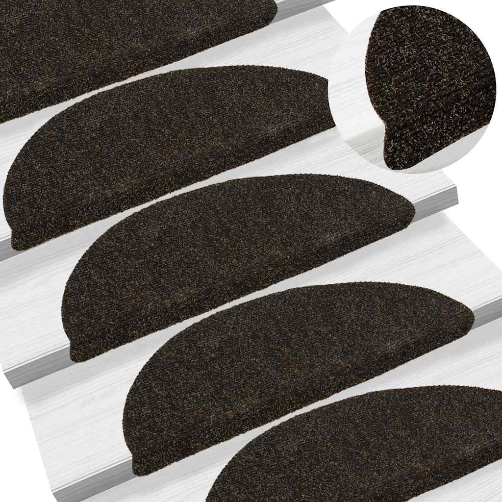 Stair Mats Self-adhesive 15 pcs 56x17x3 cm Dark Brown Half Round
