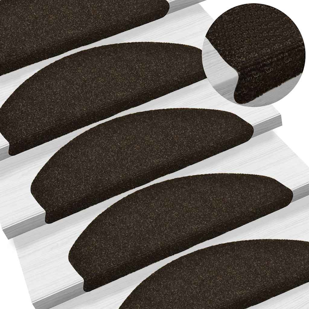 Stair Mats Self-adhesive 15 pcs 65x21x4 cm Dark Brown Half Round Large