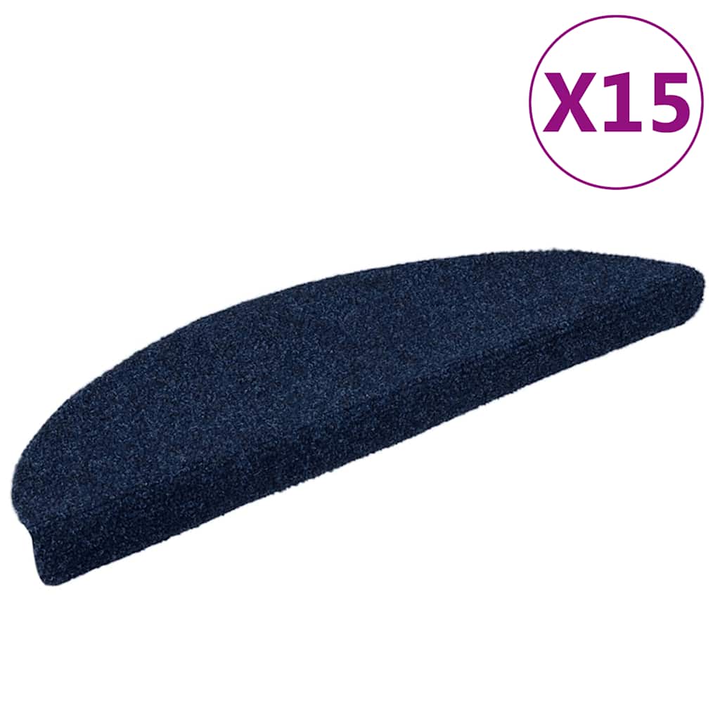 Stair Mats Self-adhesive 15 pcs 56x17x3 cm Navy Half Round