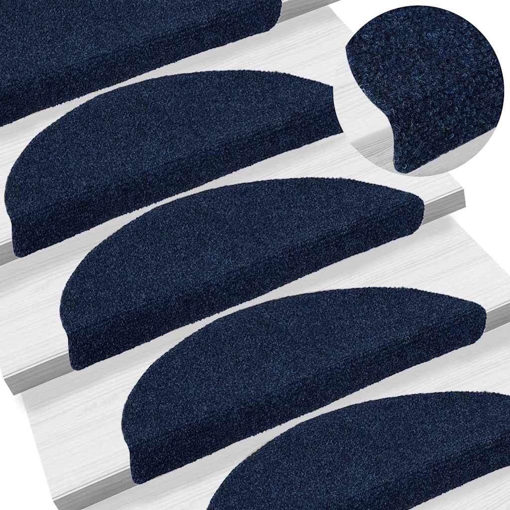 Stair Mats Self-adhesive 15 pcs 56x17x3 cm Navy Half Round
