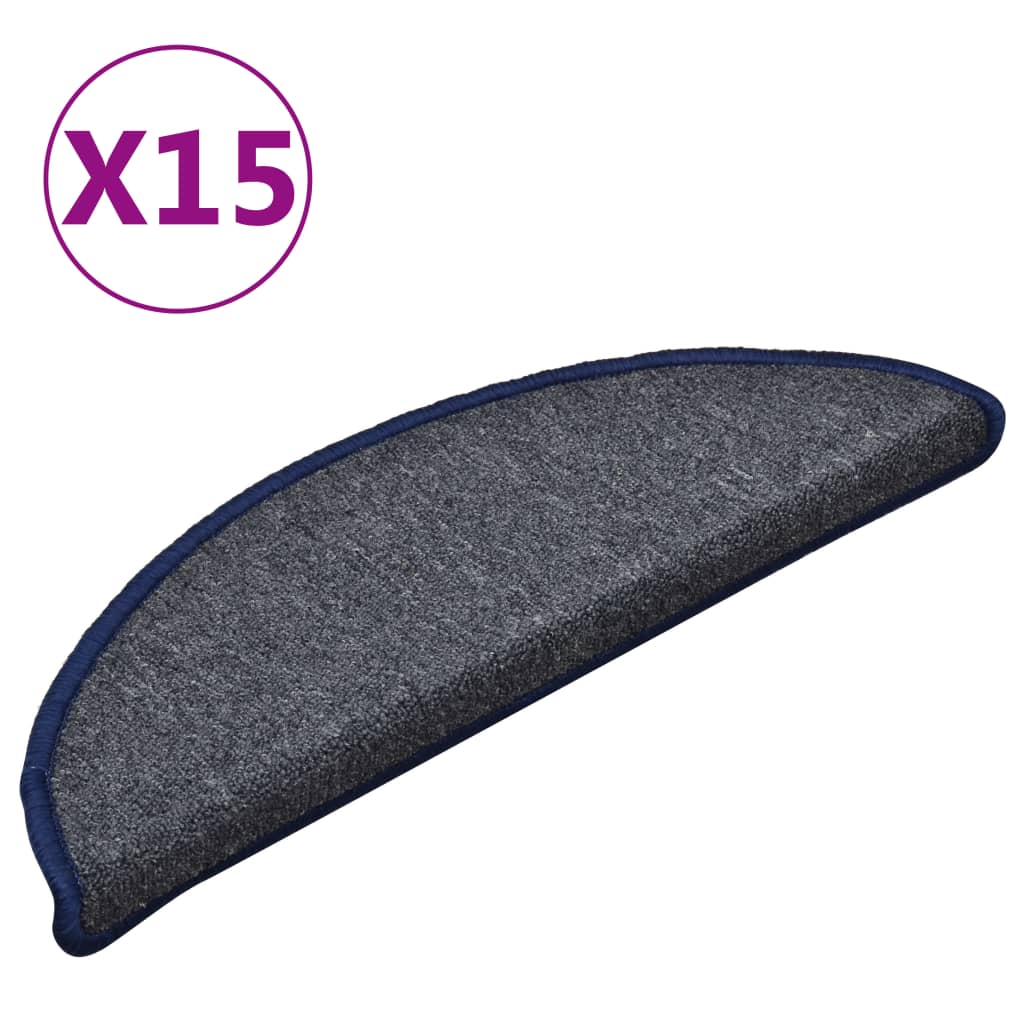 Stair Mats 15 pcs 56x17x3 cm Dark Grey and Blue Half Round