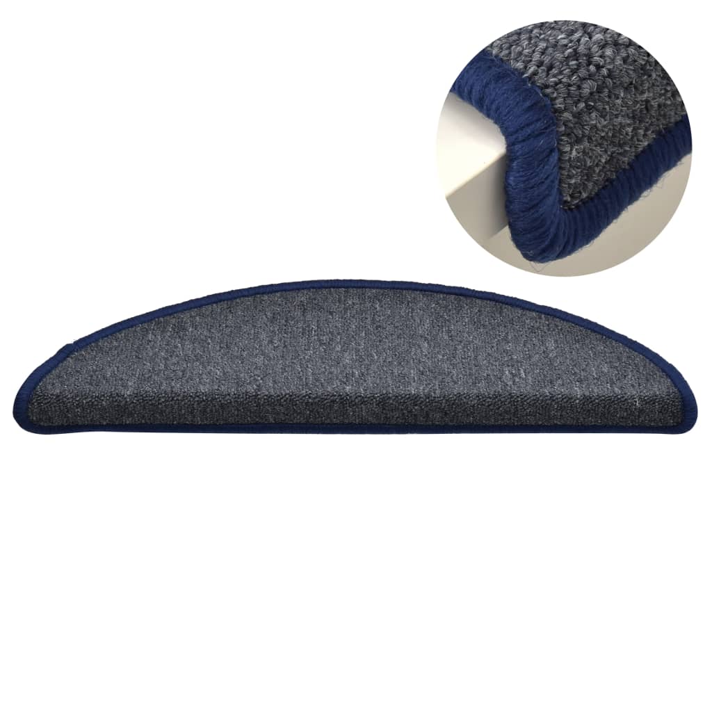 Stair Mats 15 pcs 56x17x3 cm Dark Grey and Blue Half Round