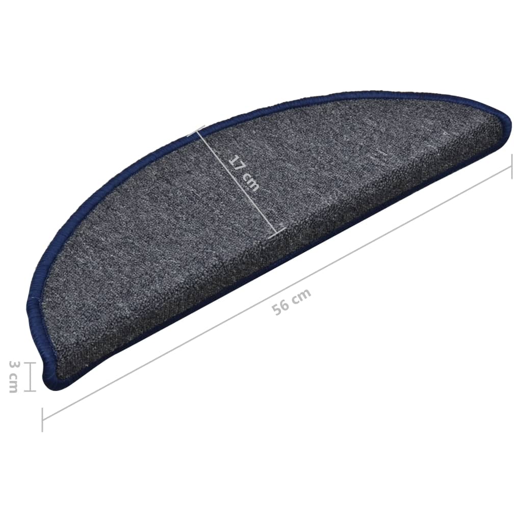 Stair Mats 15 pcs 56x17x3 cm Dark Grey and Blue Half Round
