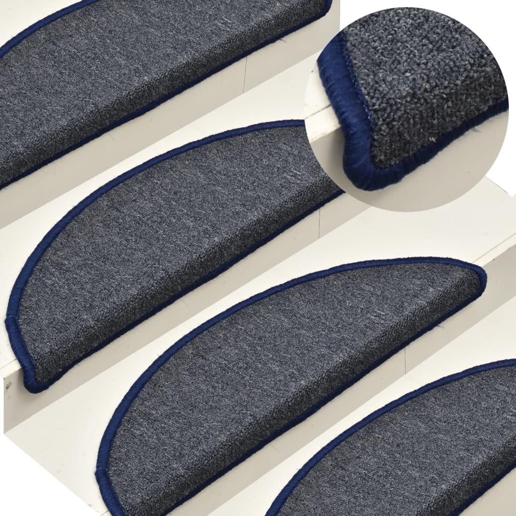 Stair Mats 15 pcs 56x17x3 cm Dark Grey and Blue Half Round