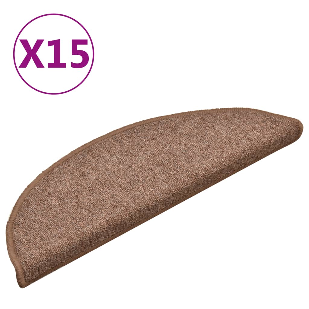 Carpet Stair Treads 15 pcs Brown 56x17x3 cm