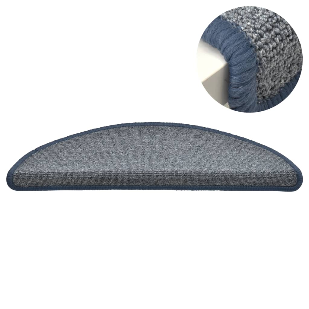 Stair Mats 15 pcs 56x17x3 cm Light Grey and Blue Half Round