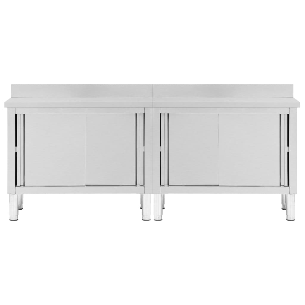 Work Tables With Sliding Doors 2Pcs 240X50X(95-97)Cm Stainless Steel