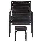 Relaxing Armchair with a Footrest Black Real Leather