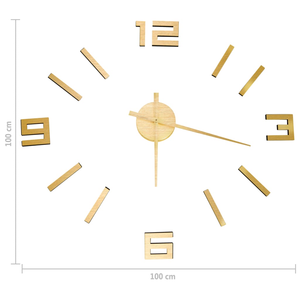 3D Wall Clock Modern Design Gold 100 cm XXL