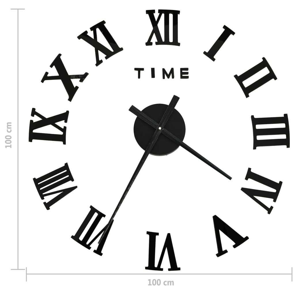 3D Wall Clock Modern Design Black 100 cm XXL