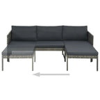 3 Piece Garden Lounge Set with Cushions Poly Rattan Grey