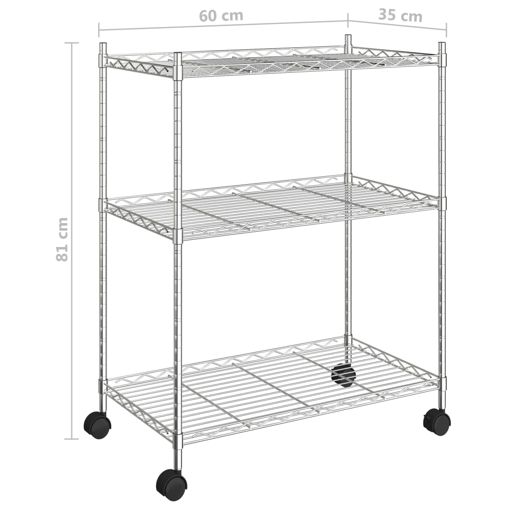3-Tier Storage Rack With Wheels 150 Kg