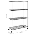 4-Tier Storage Shelf with Wheels 90x35x142 cm Black 200 kg