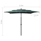 3-Tier Garden Parasol with Aluminium Pole Green 2.5x2.5 m