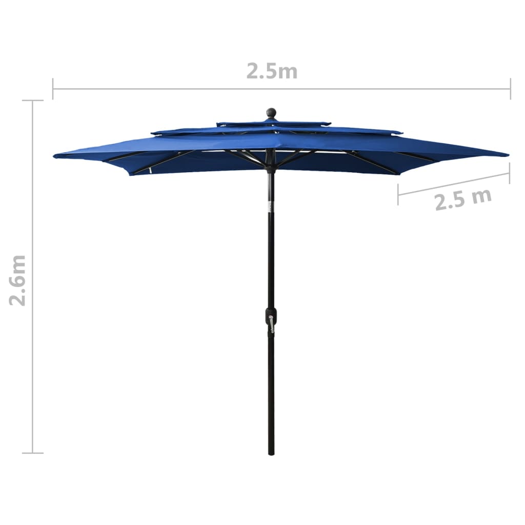 3-Tier Garden Parasol with Aluminium Pole Azure Blue 2.5x2.5 m