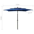 3-Tier Garden Parasol with Aluminium Pole Azure Blue 2.5x2.5 m