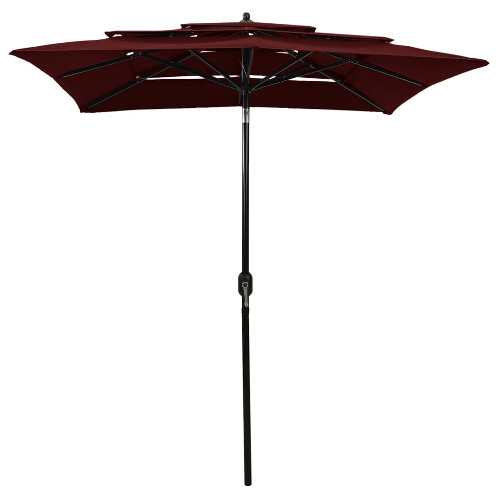 3-Tier Garden Parasol with Aluminium Pole Bordeaux Red 2x2 m