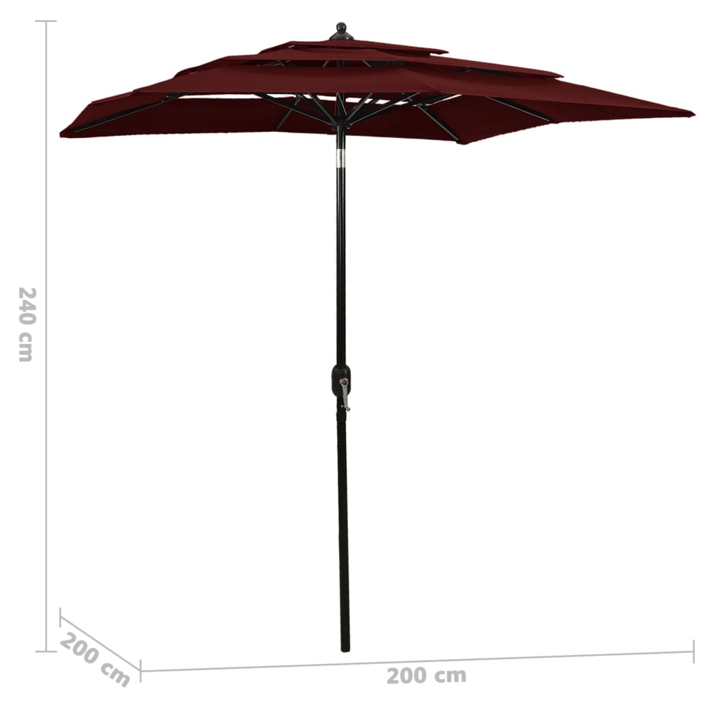 3-Tier Garden Parasol with Aluminium Pole Bordeaux Red 2x2 m