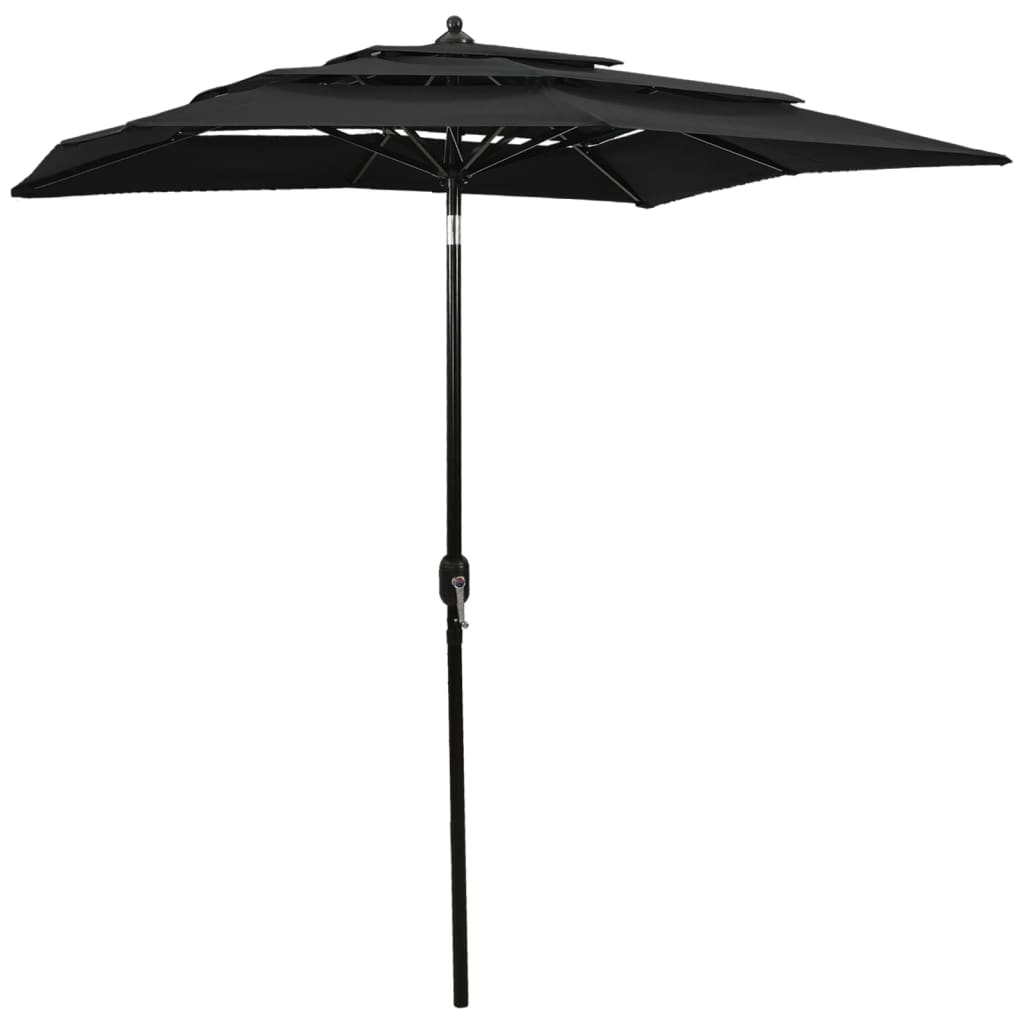 3-Tier Garden Parasol with Aluminium Pole Black 2x2 m