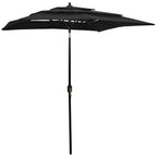 3-Tier Garden Parasol with Aluminium Pole Black 2x2 m