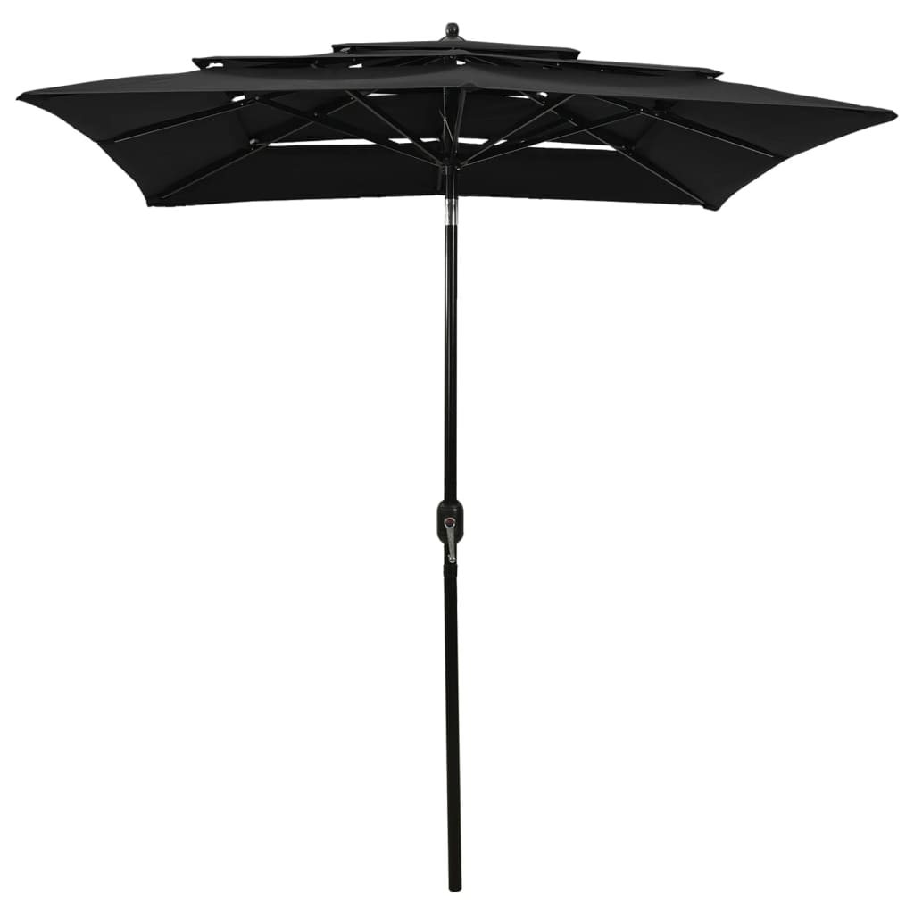3-Tier Garden Parasol with Aluminium Pole Black 2x2 m