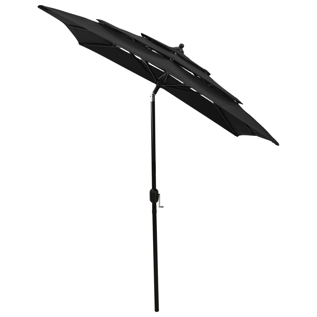 3-Tier Garden Parasol with Aluminium Pole Black 2x2 m