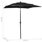 3-Tier Garden Parasol with Aluminium Pole Black 2x2 m
