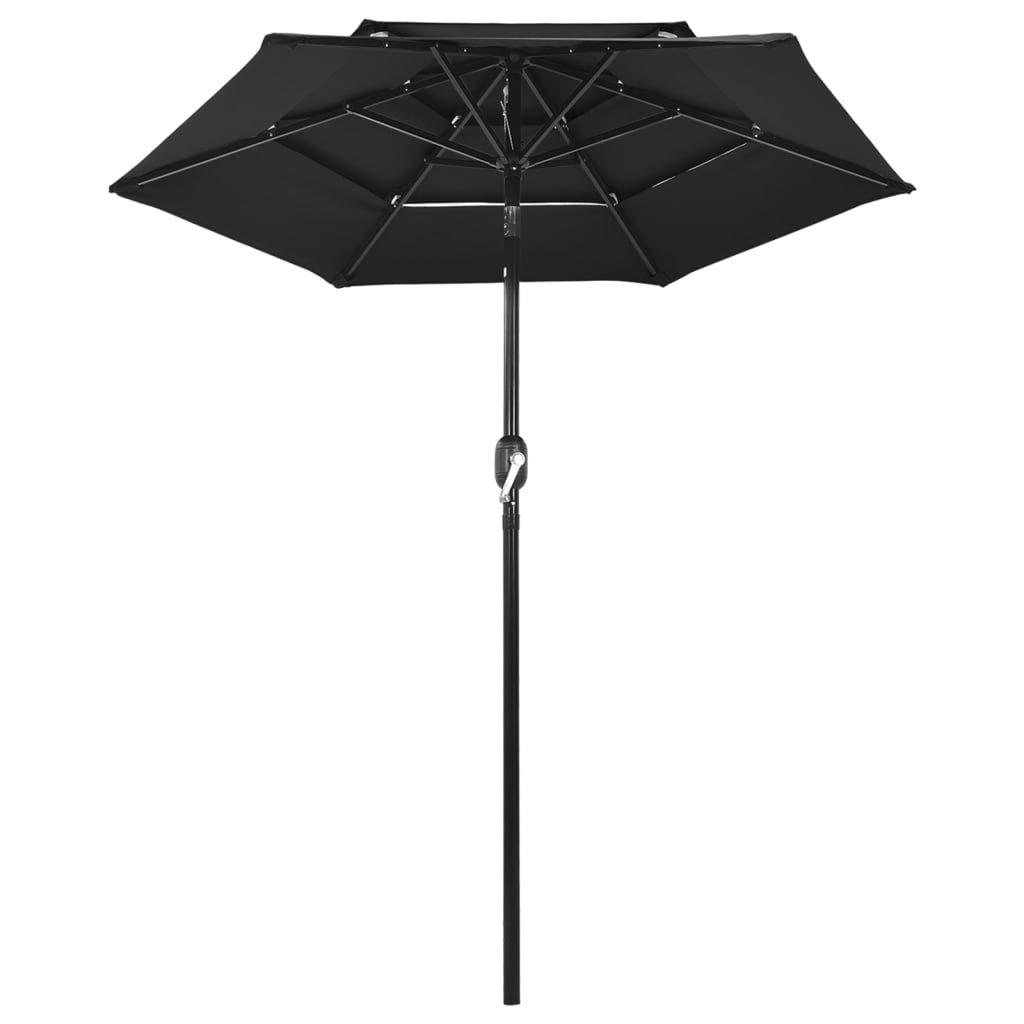 3-Tier Garden Parasol with Aluminium Pole Black 2 m
