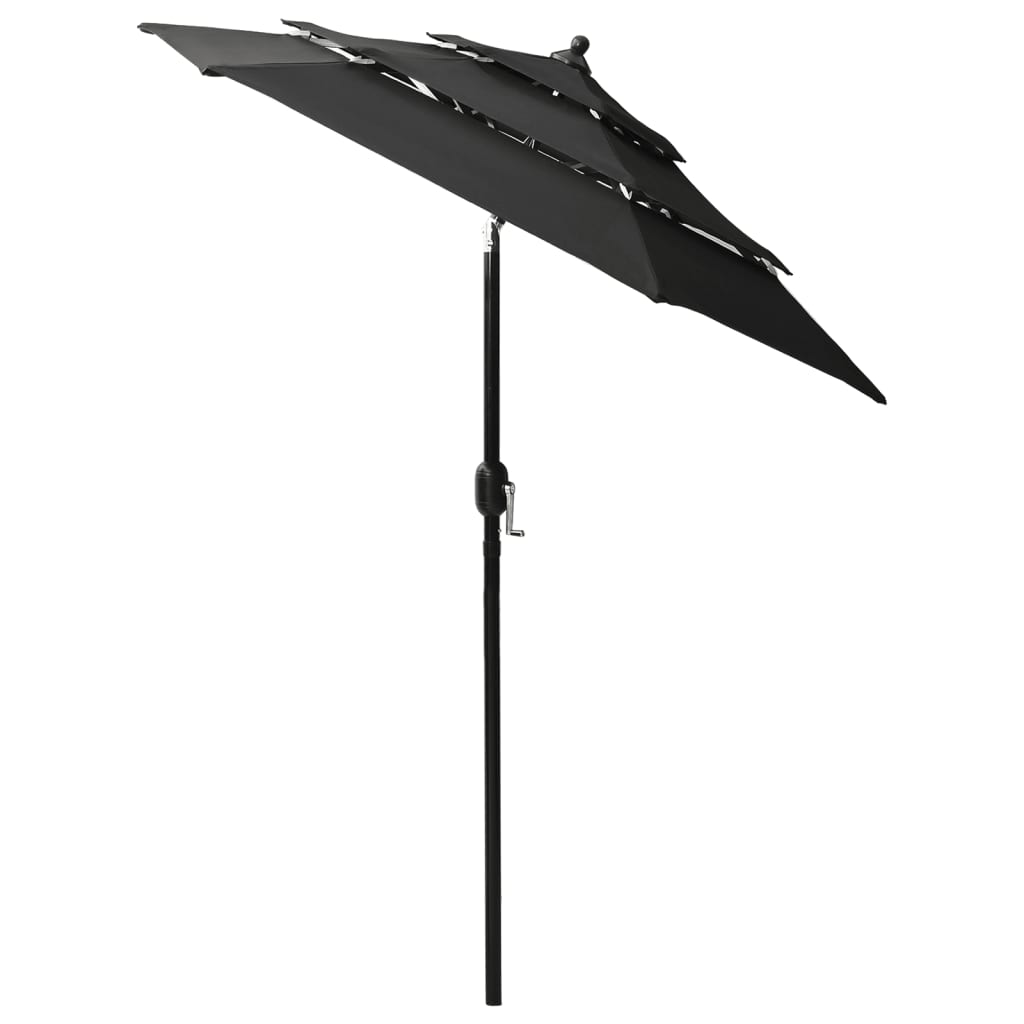 3-Tier Garden Parasol with Aluminium Pole Black 2 m