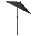 3-Tier Garden Parasol with Aluminium Pole Black 2 m