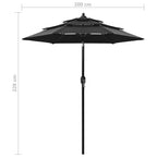 3-Tier Garden Parasol with Aluminium Pole Black 2 m