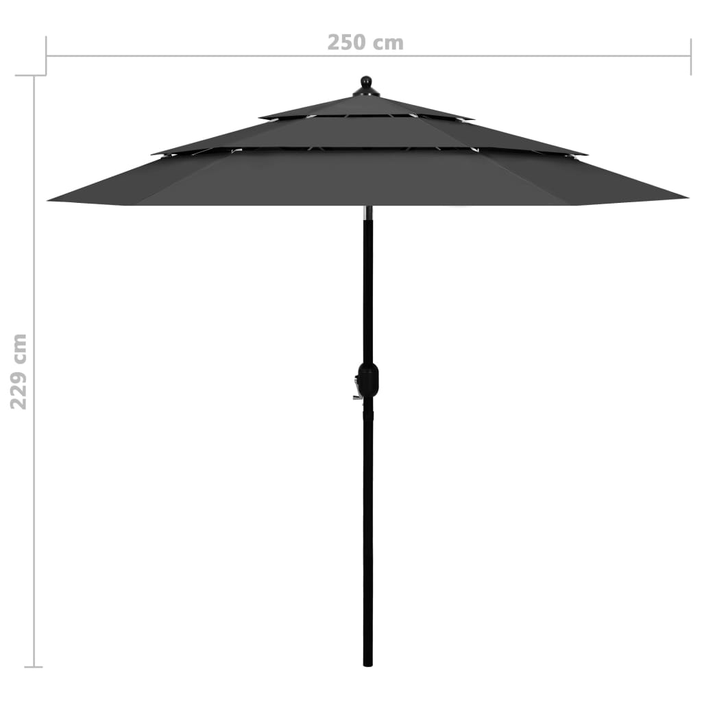 3-Tier Garden Parasol with Aluminium Pole Anthracite 2.5 m