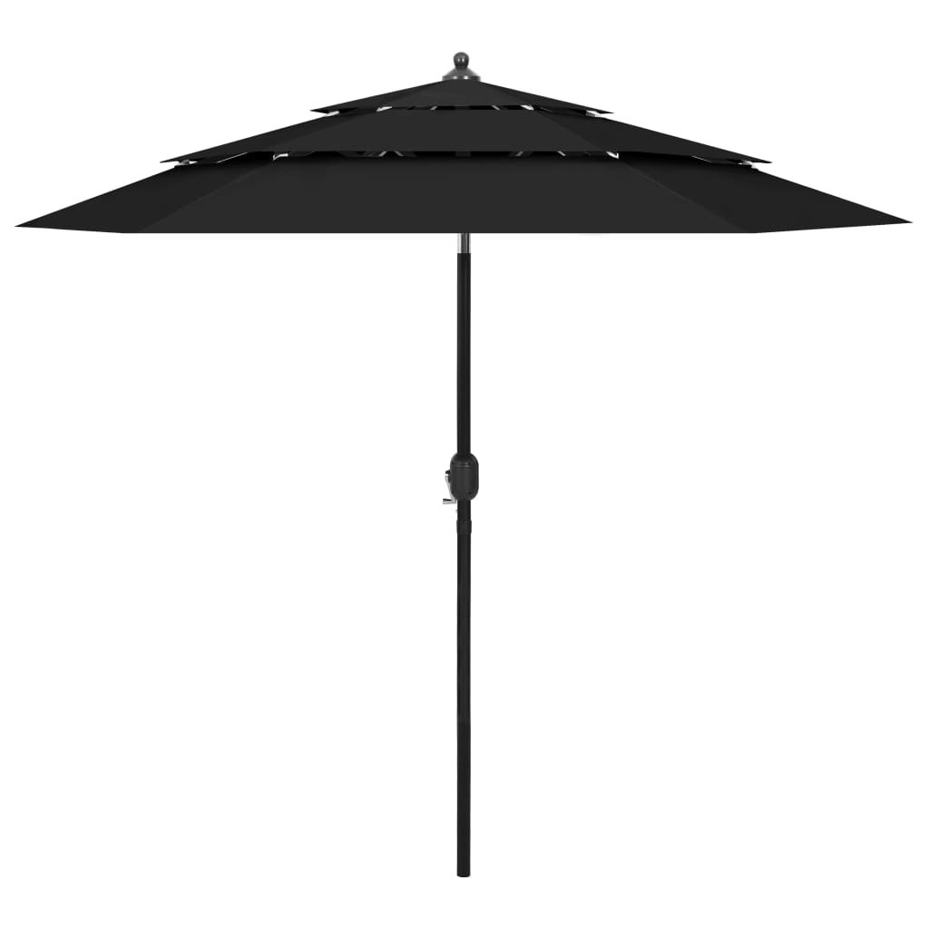 3-Tier Garden Parasol with Aluminium Pole Black 2.5 m