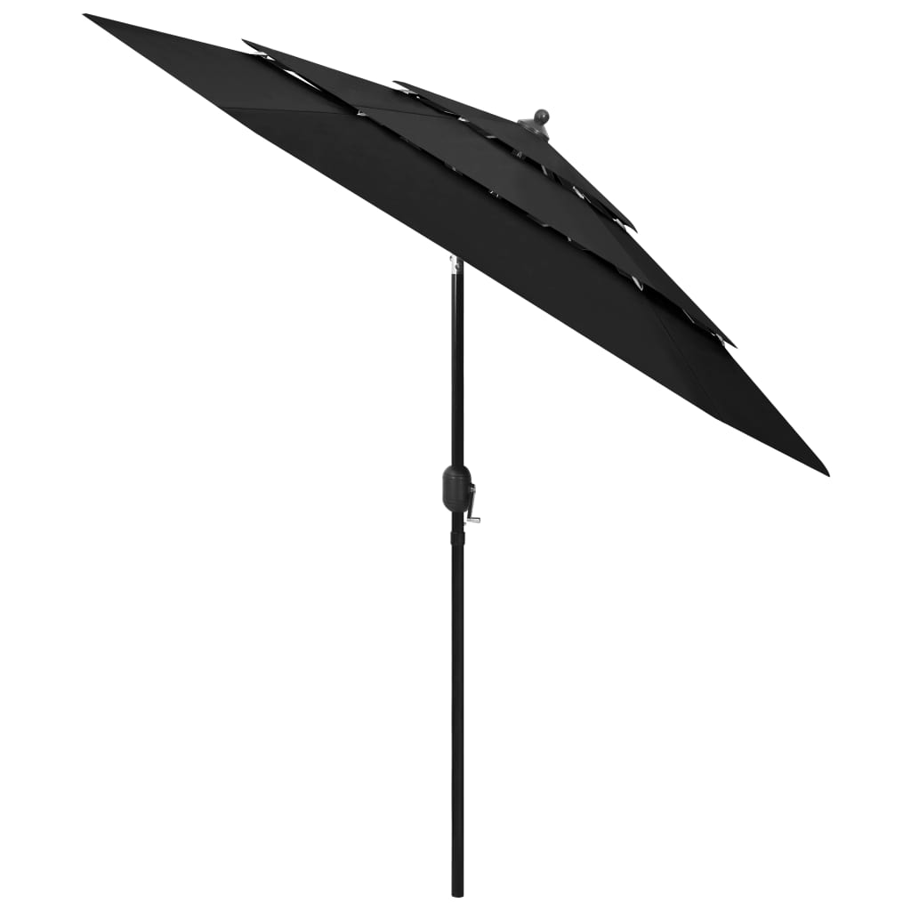 3-Tier Garden Parasol with Aluminium Pole Black 2.5 m