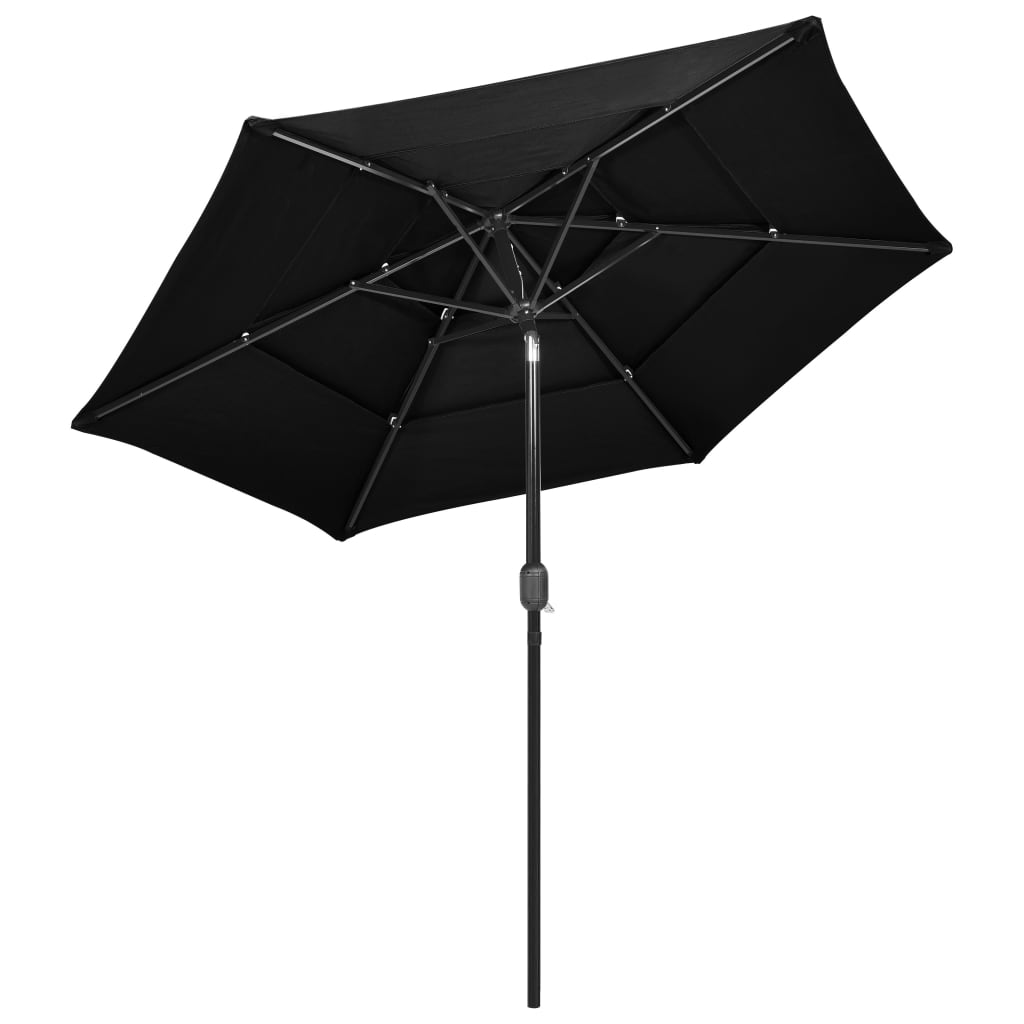 3-Tier Garden Parasol with Aluminium Pole Black 2.5 m