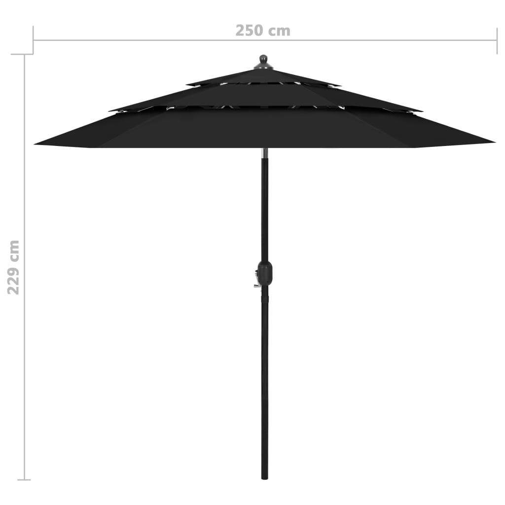3-Tier Garden Parasol with Aluminium Pole Black 2.5 m