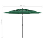 3-Tier Garden Parasol with Aluminium Pole Green 3 m