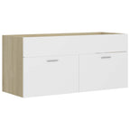 2 Piece Bathroom Furniture Set White and Sonoma Oak Engineered Wood