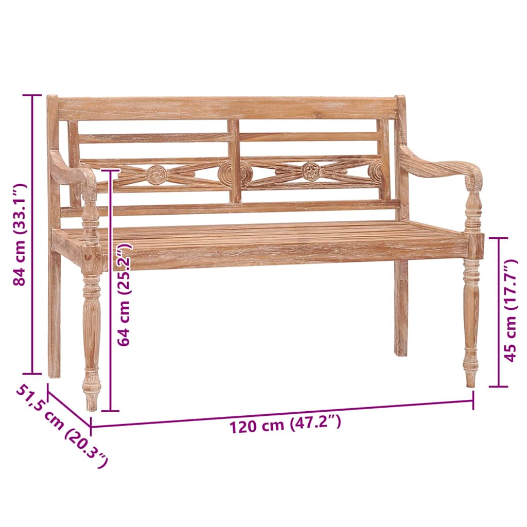 Batavia Bench 120 cm White Wash Solid Teak Wood