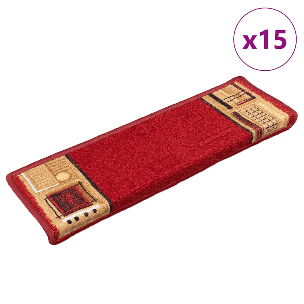 Stair Mats Self-adhesive 15 pcs 65x21x4 cm Red
