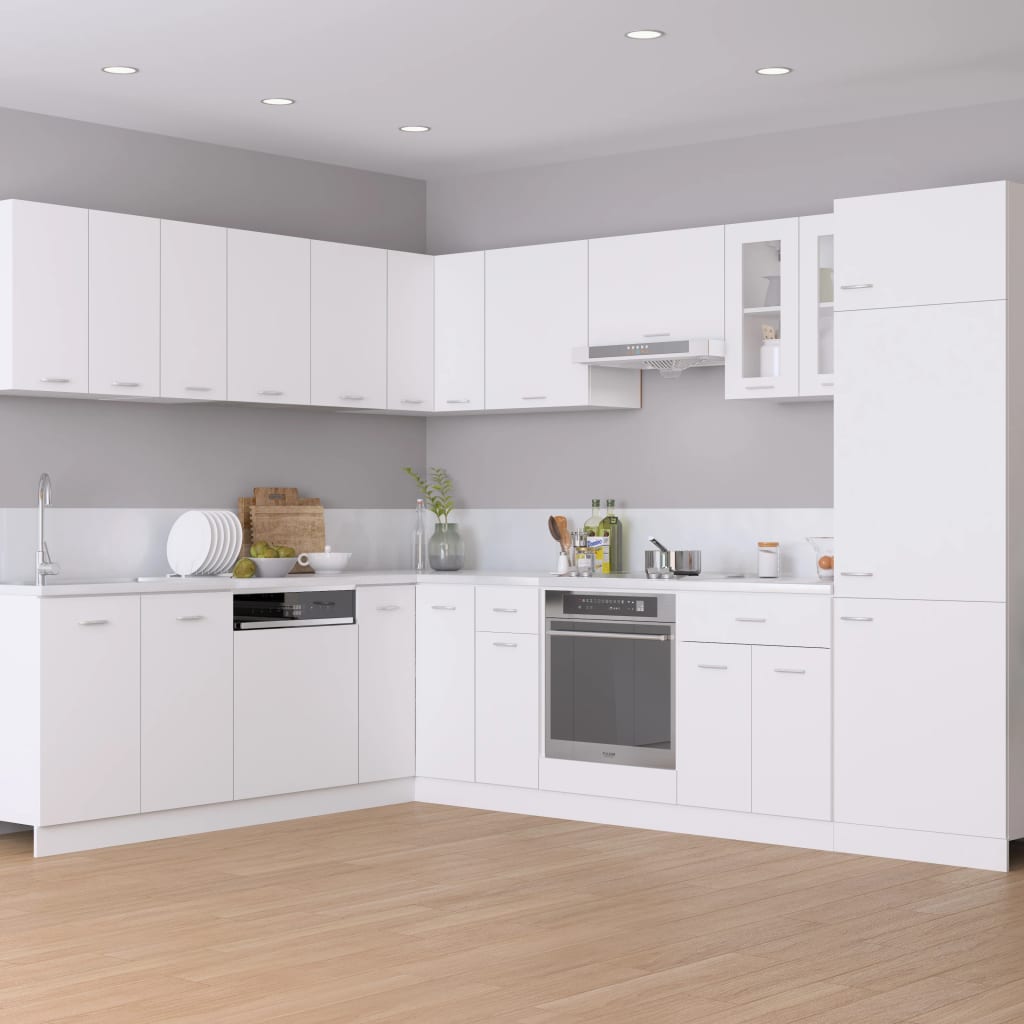 14 Piece Kitchen Cabinet Set Lyon White Engineered Wood