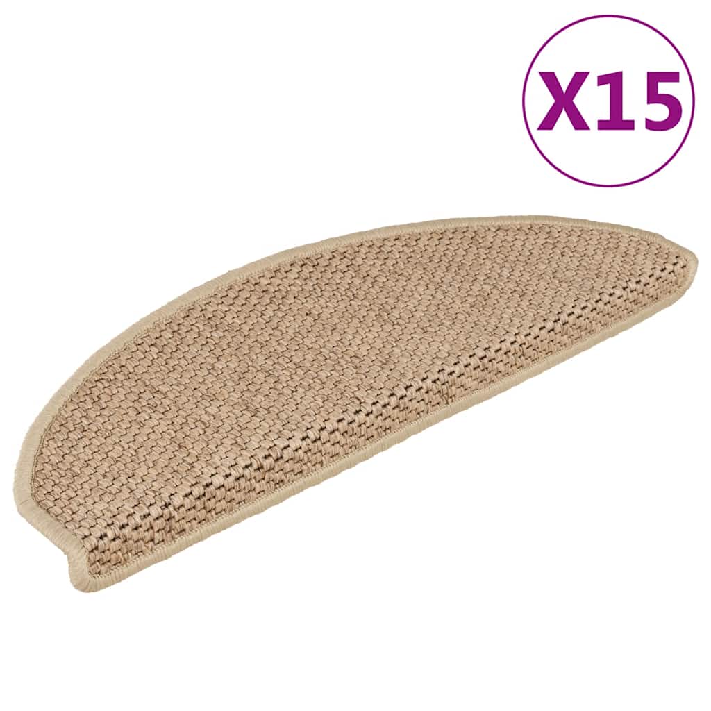 Stair Mats Self-adhesive Sisal-Look 15 pcs 65x21x4 cm Sand