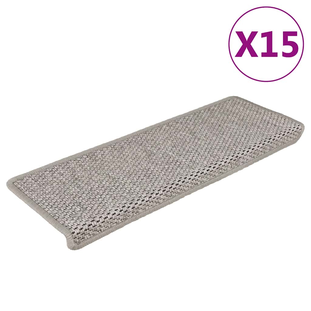 Stair Mats Self-adhesive Sisal-Look 15 pcs 65x21x4 cm Silver