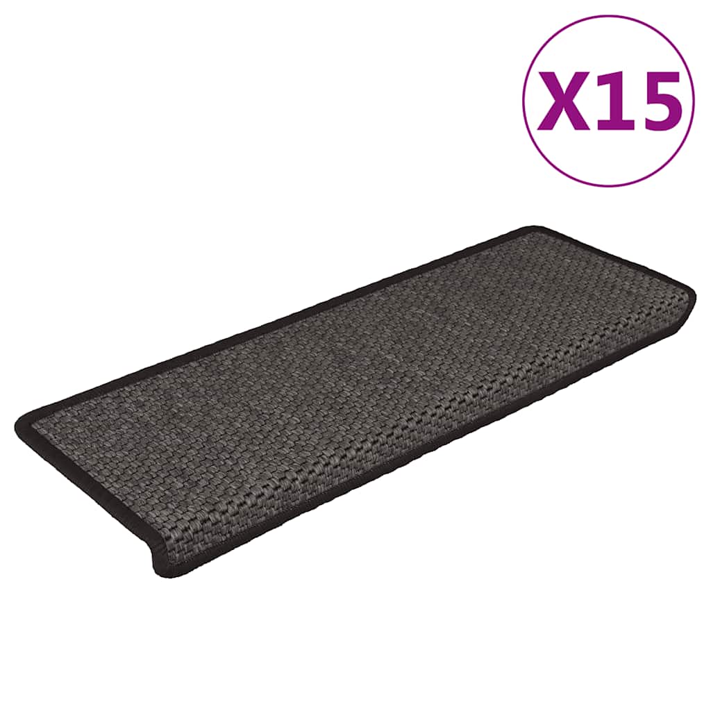 Stair Mats Self-adhesive Sisal-Look 15 pcs 65x21x4 cm Anthracite
