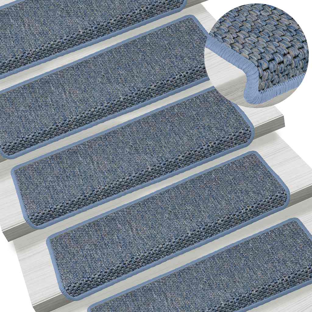 Stair Mats Self-adhesive Sisal-Look 15 pcs 65x21x4 cm Blue